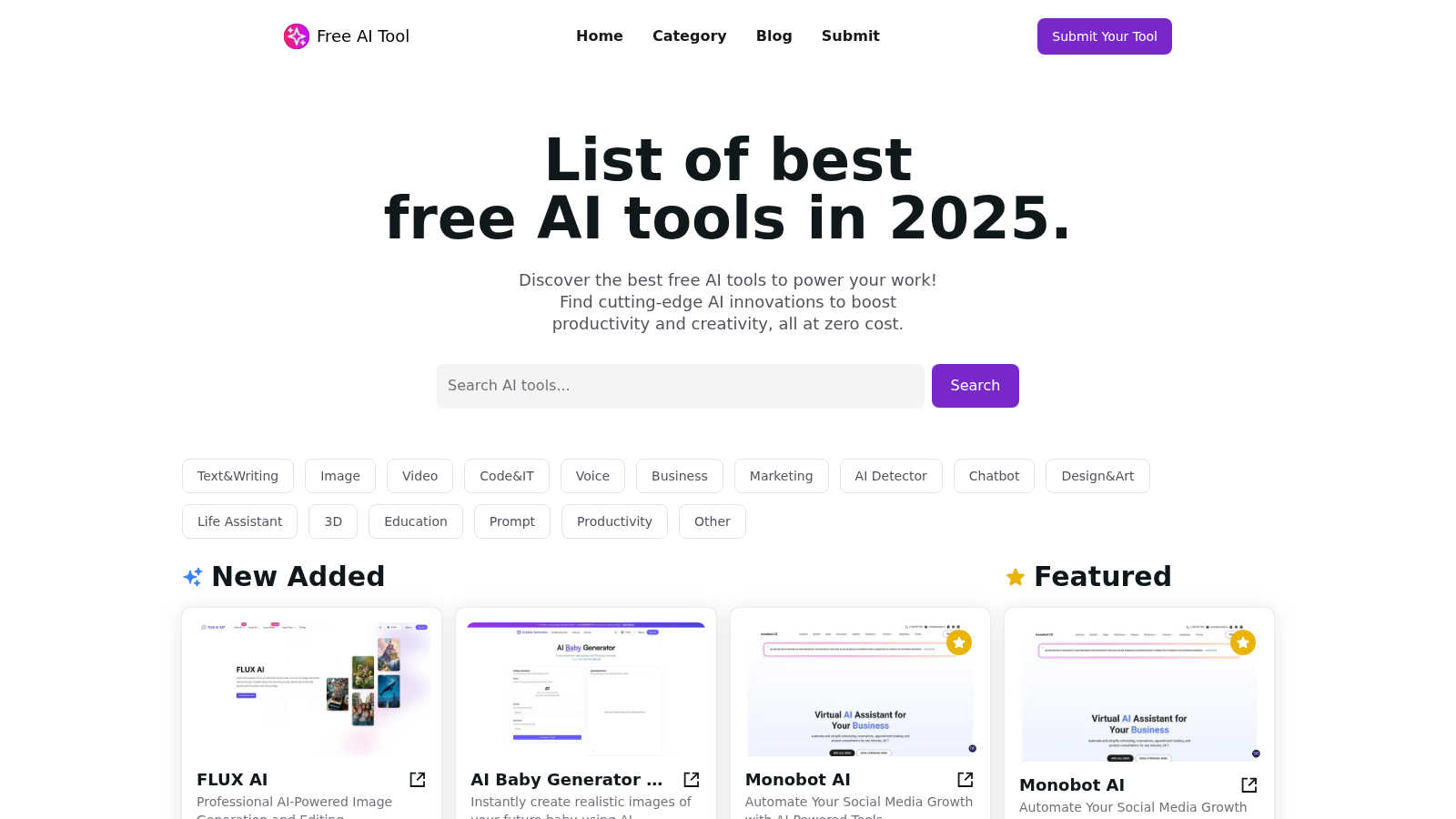 Free AI Tool application interface and features