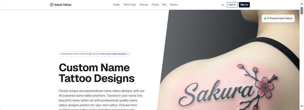 Tattoo design application interface and features