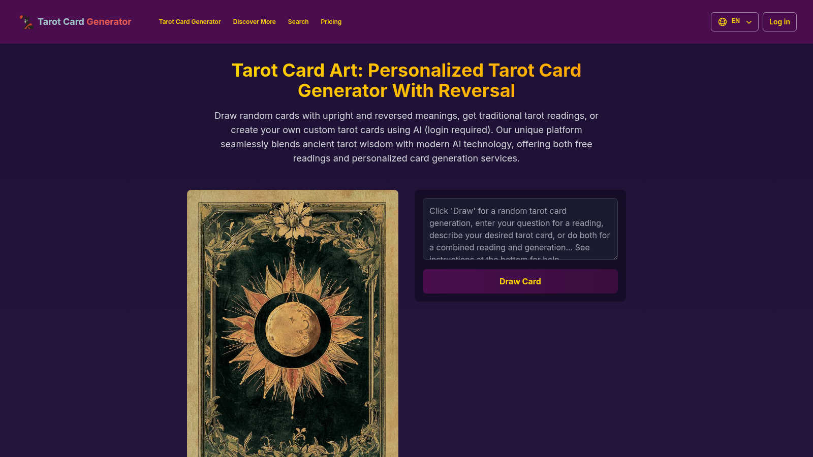 Tarot Card Art application interface and features