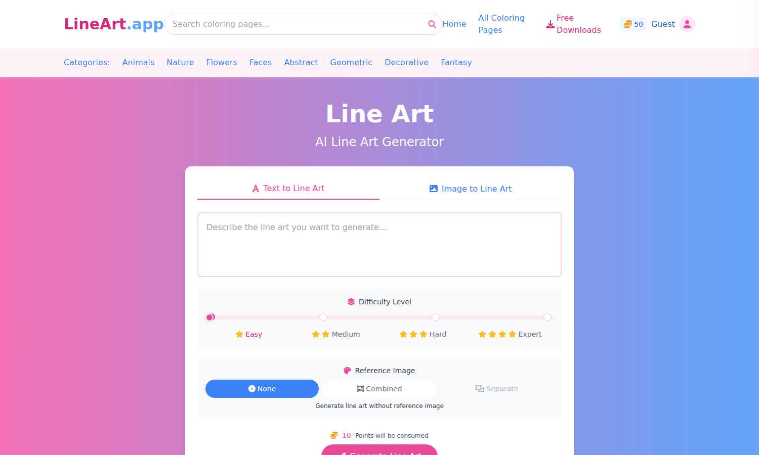 Line Art application interface and features
