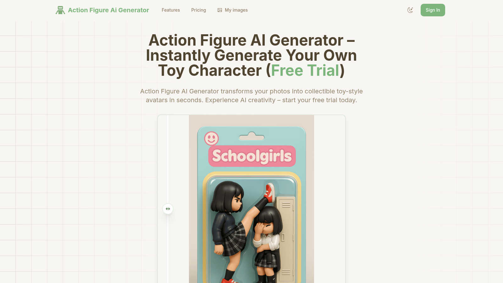 Action Figure AI Generator application interface and features