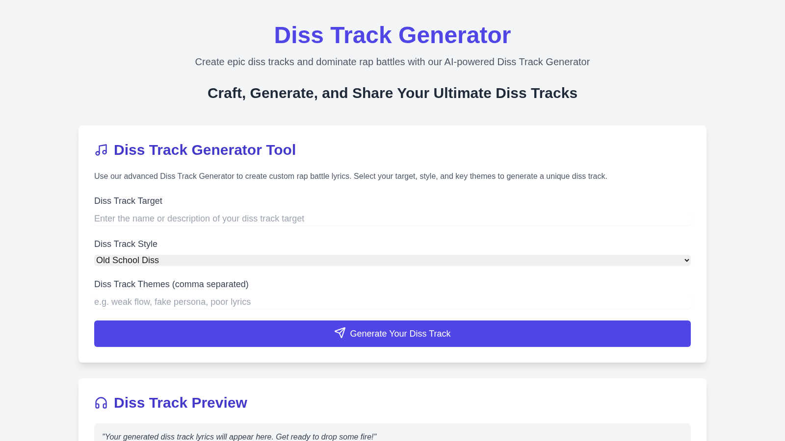 Diss Track Generator application interface and features