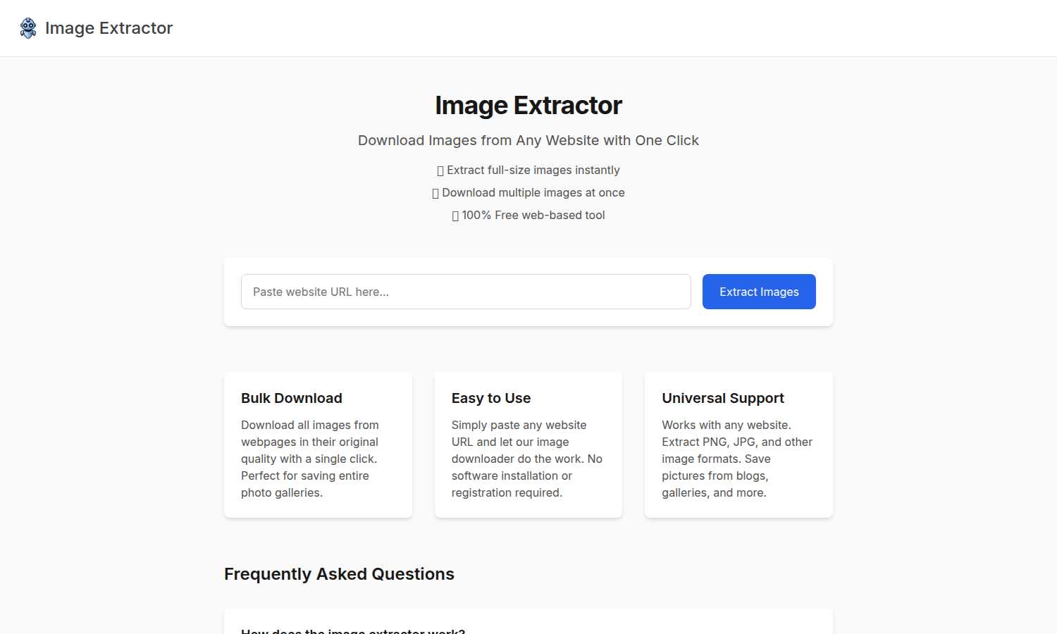 Image Extractor application interface and features