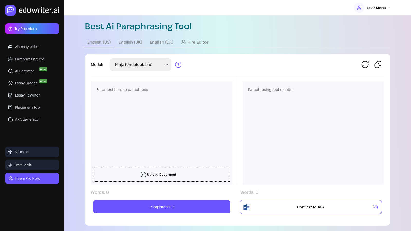 EduWriter.ai application interface and features