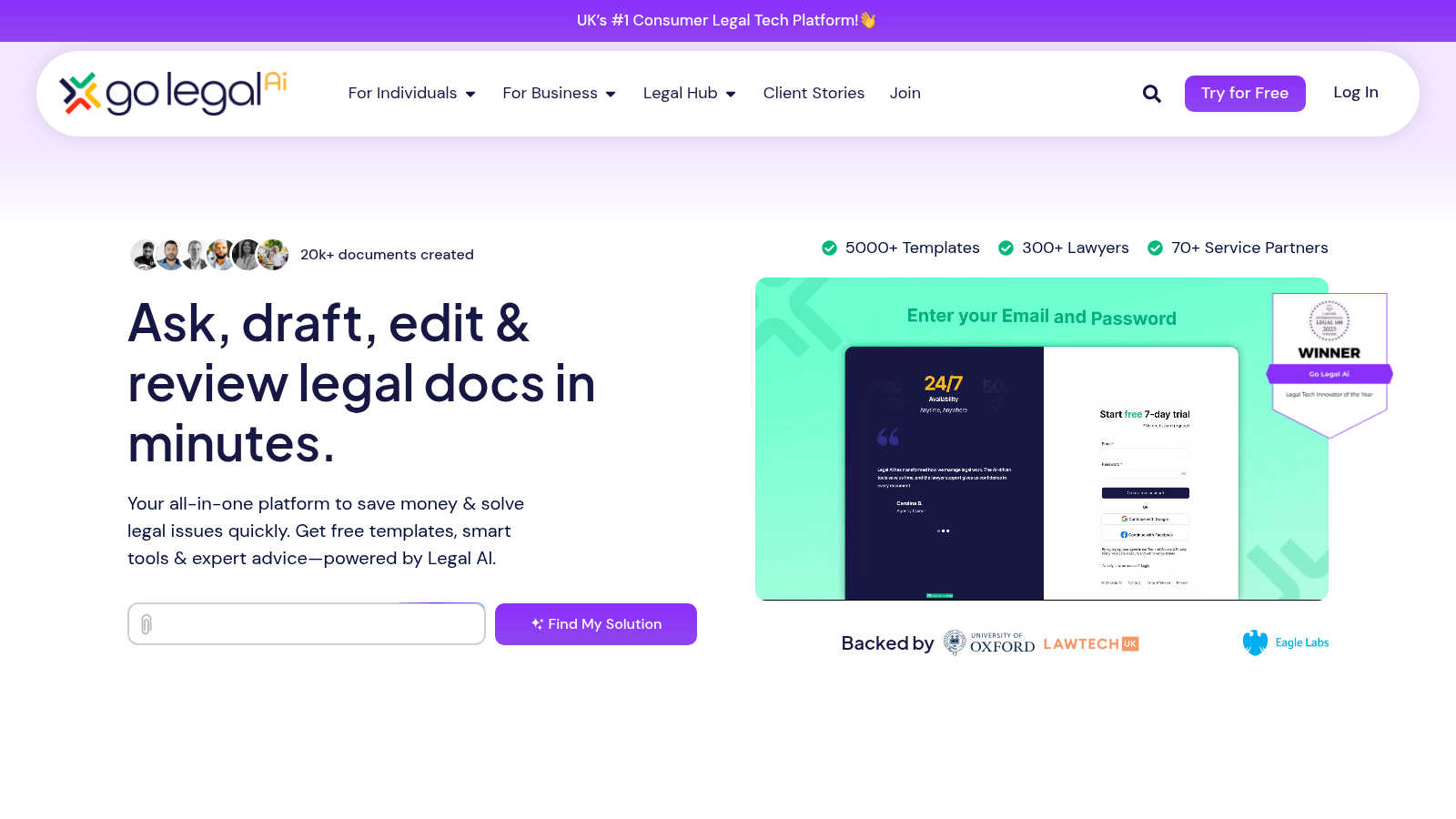 Go Legal Ai application interface and features