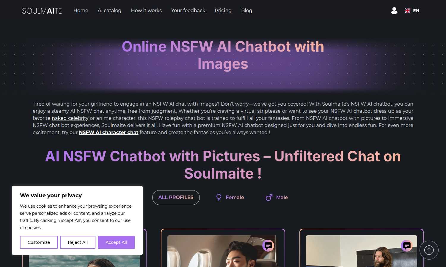 Soulmaite application interface and features