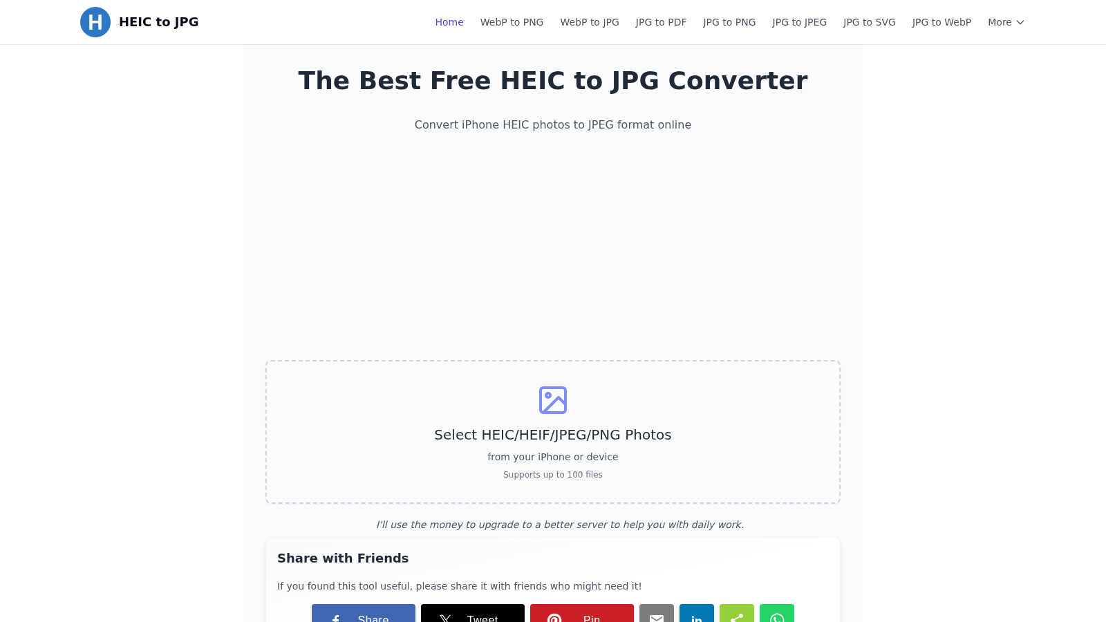HEIC to JPG application interface and features