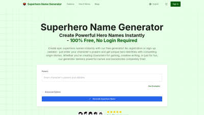 Superhero Name Generator - AI tool for Content Creation