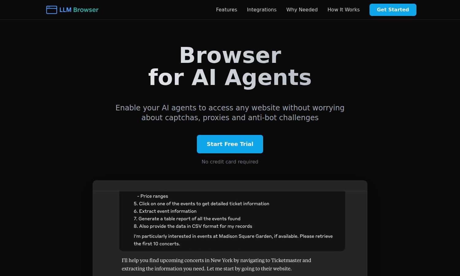 LLM Browser application interface and features