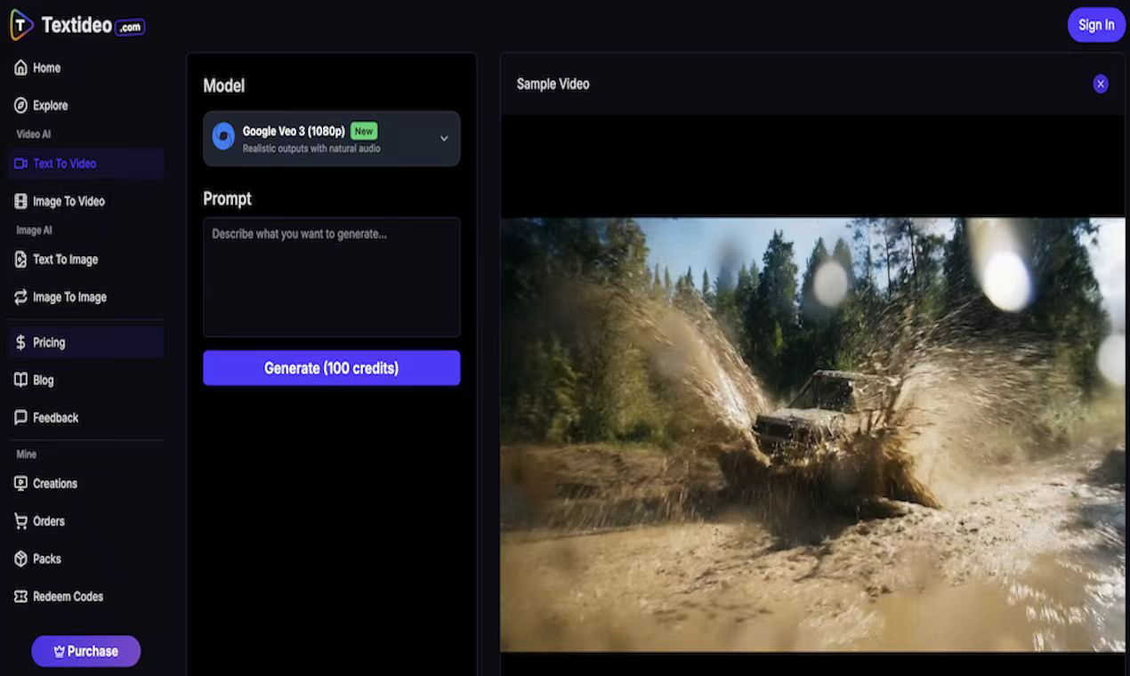 Textideo application interface and features
