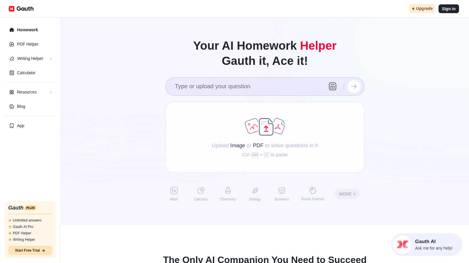 Gauth application interface and features