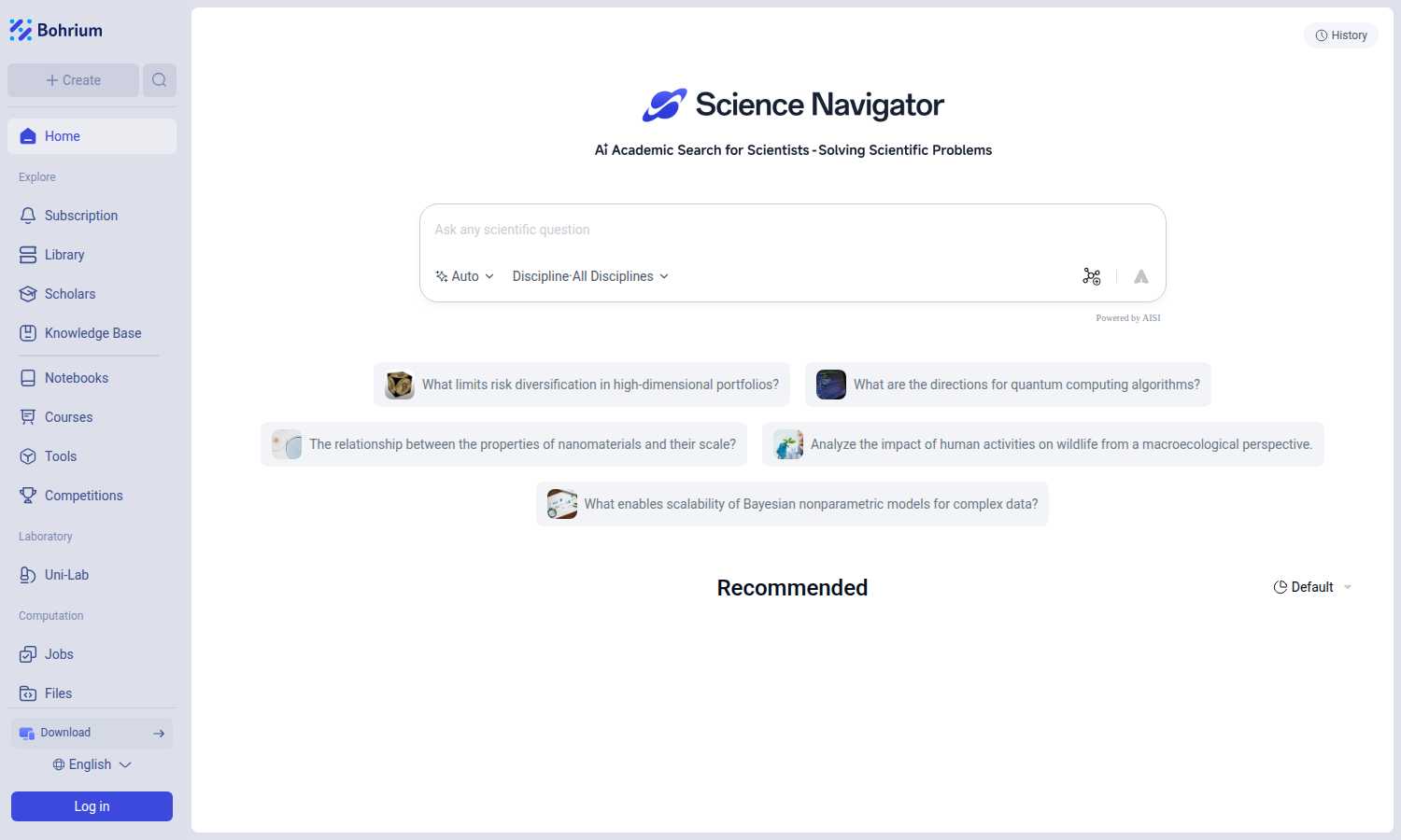 Bohrium application interface and features