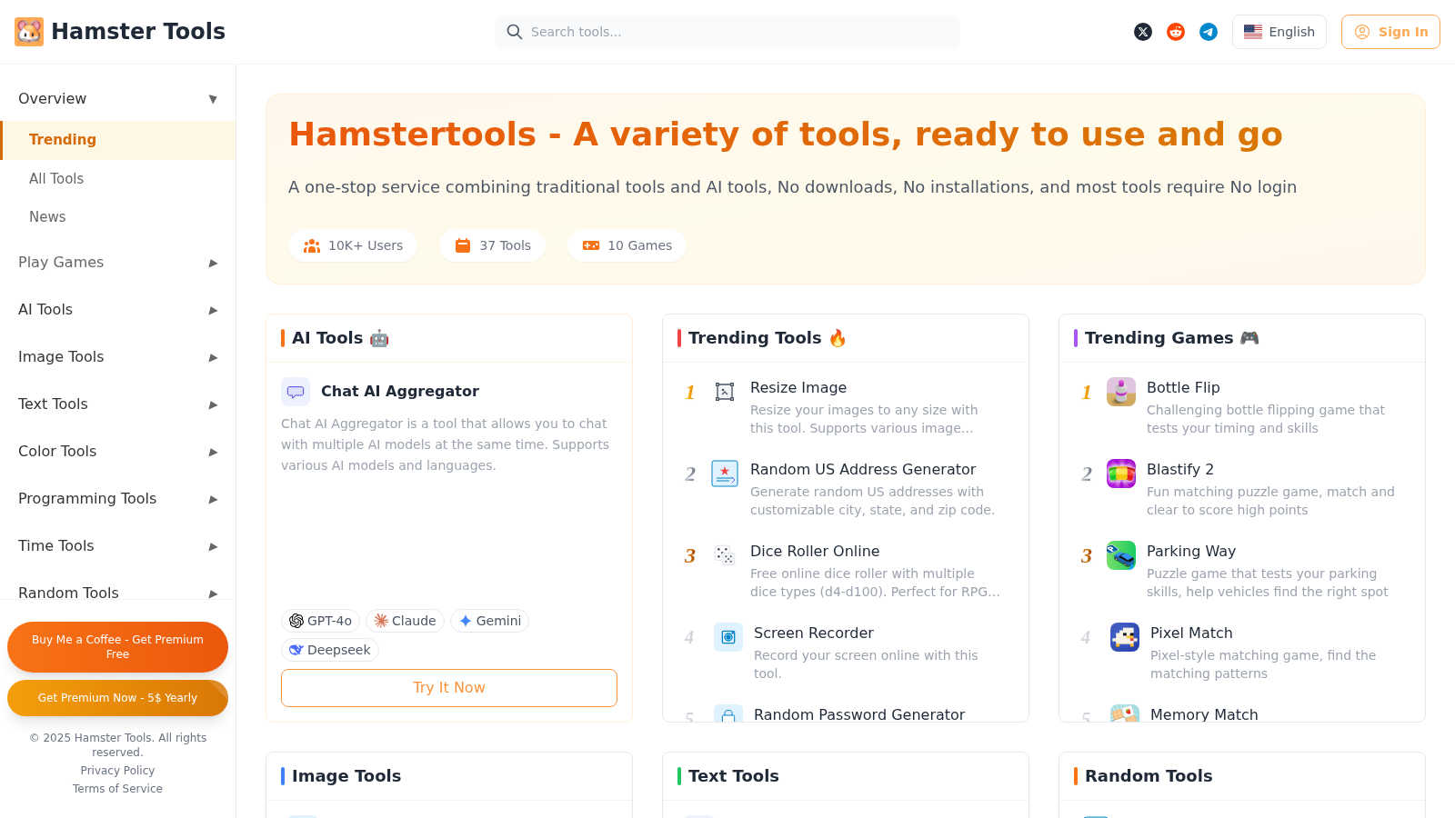 Hamster Tools application interface and features