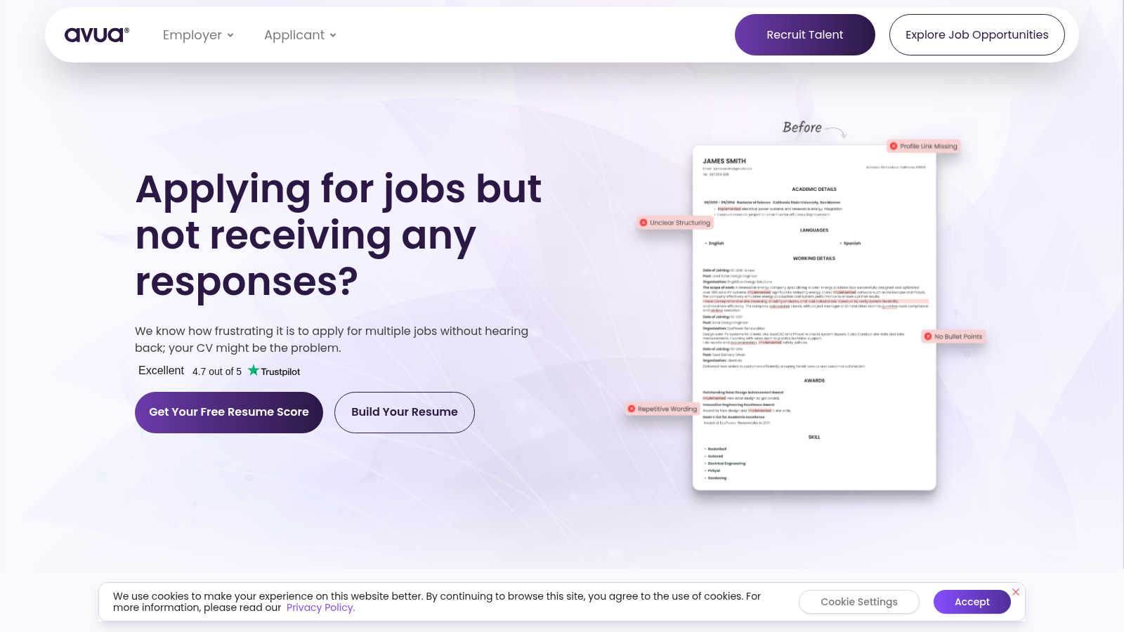 avua application interface and features