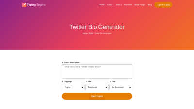 Twitter Bio Generator - Create Twitter Bio | Typing Engine - AI tool for Content Creation
