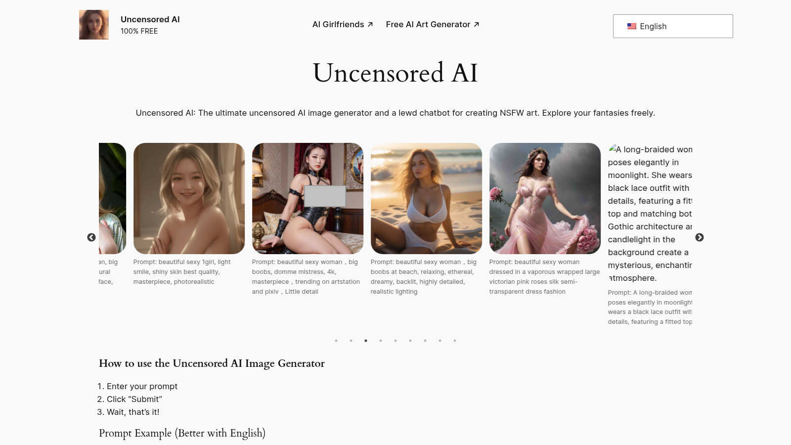 Uncensored AI application interface and features