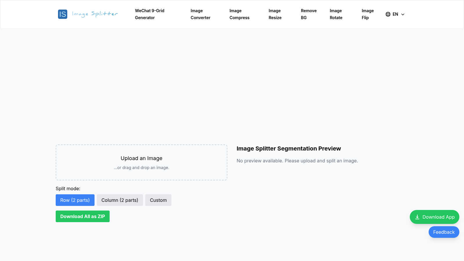 Image Splitter application interface and features