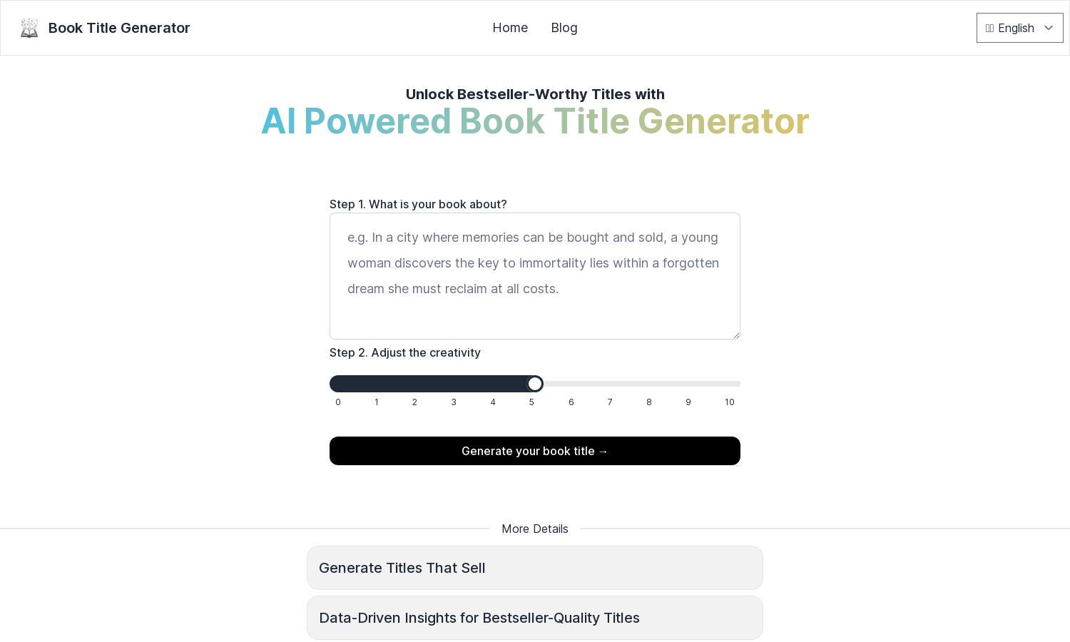 AI Book Title Generator Website