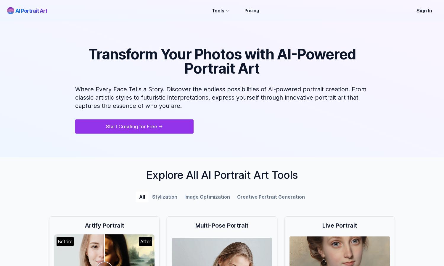 AI Portrait Art Website