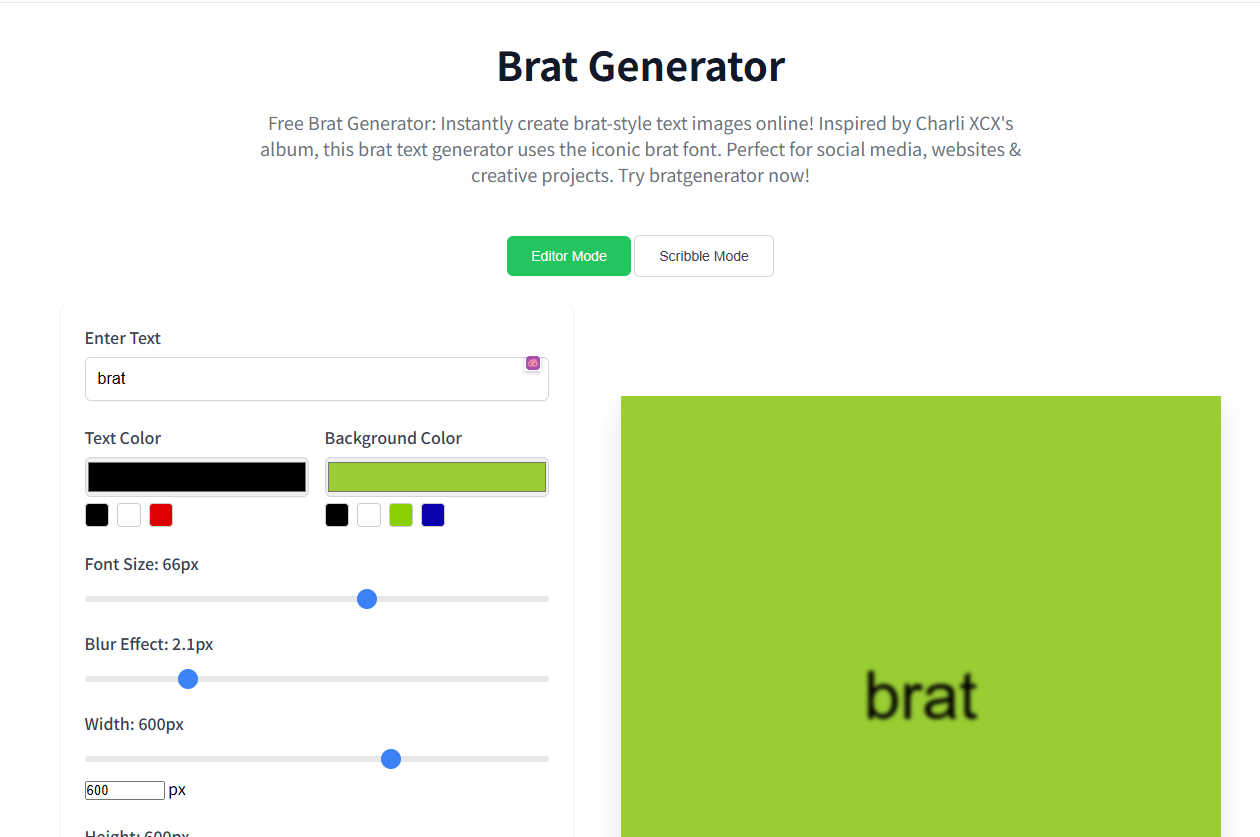 Brat Generator application interface and features