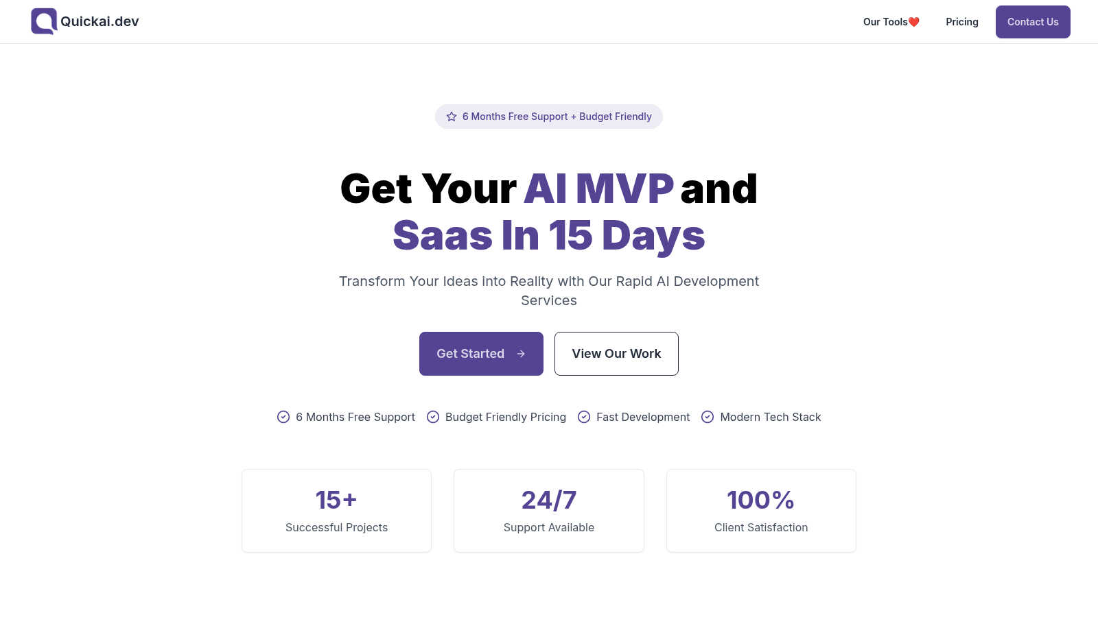 QuickaiDev application interface and features