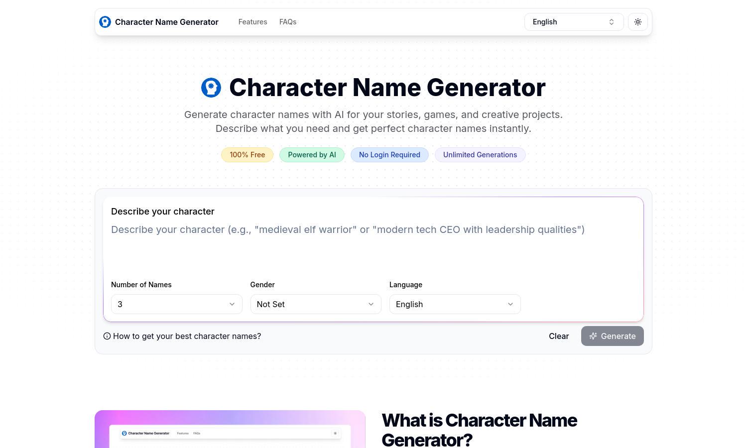 Character Name Generator Website