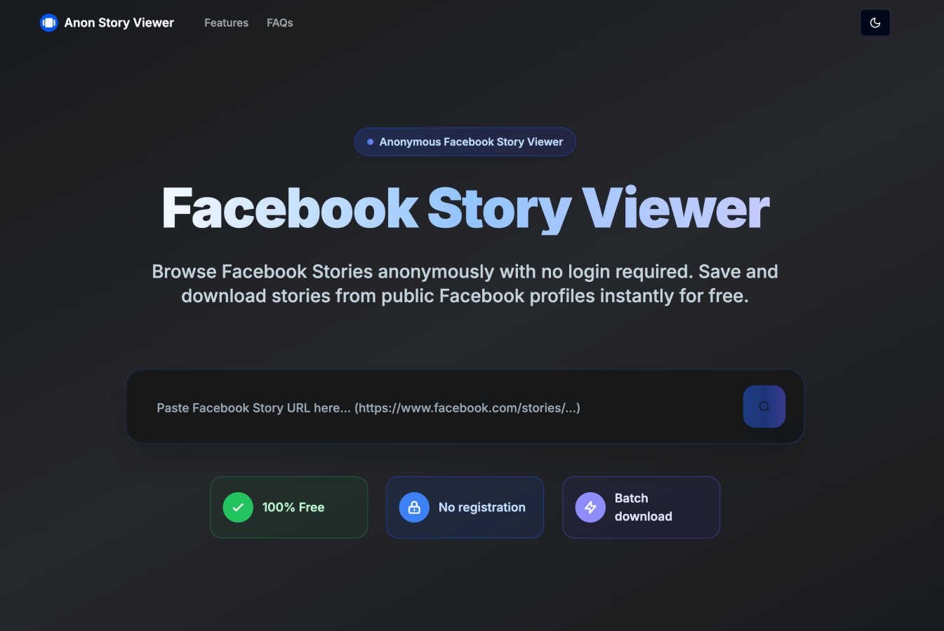 Facebook Story Viewer application interface and features