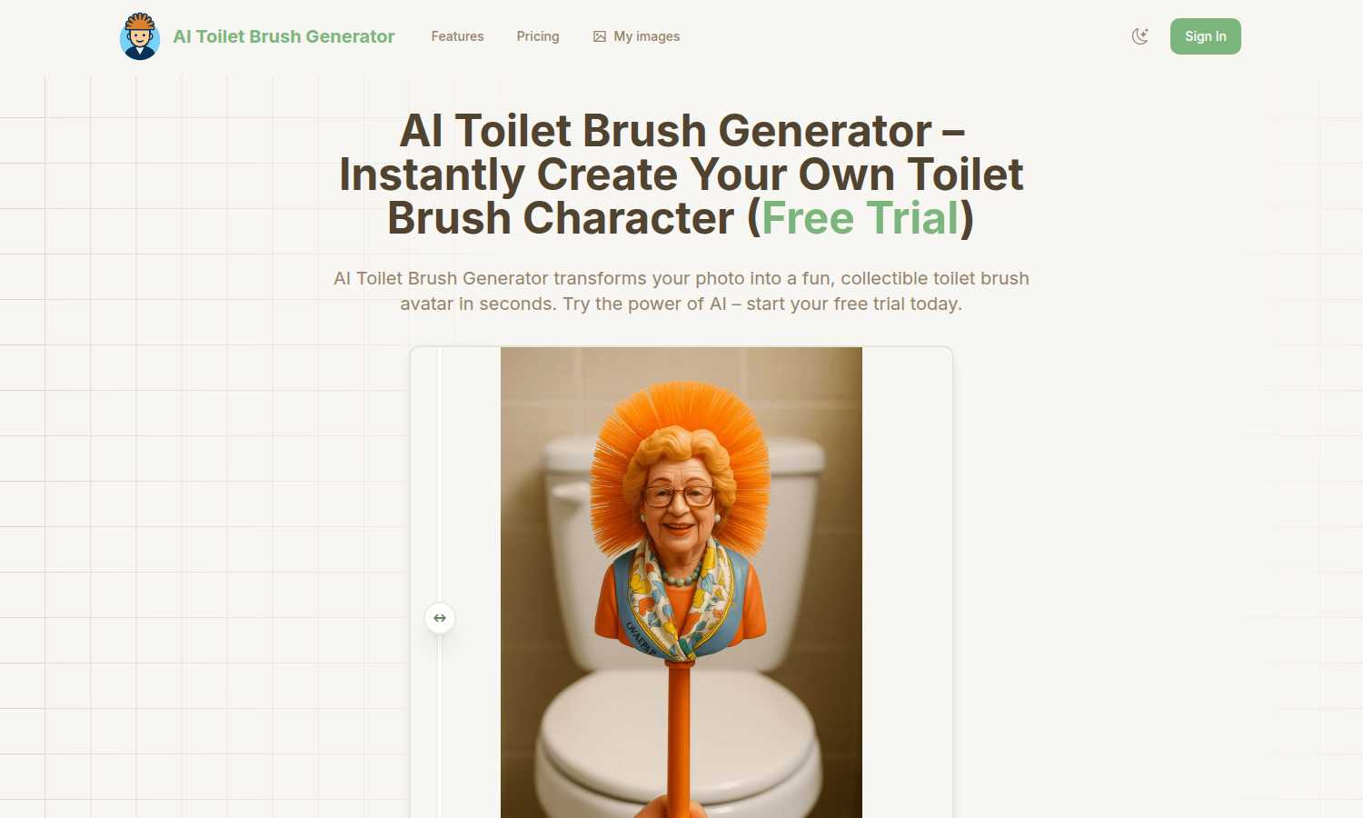 AI Toilet Brush Generator application interface and features