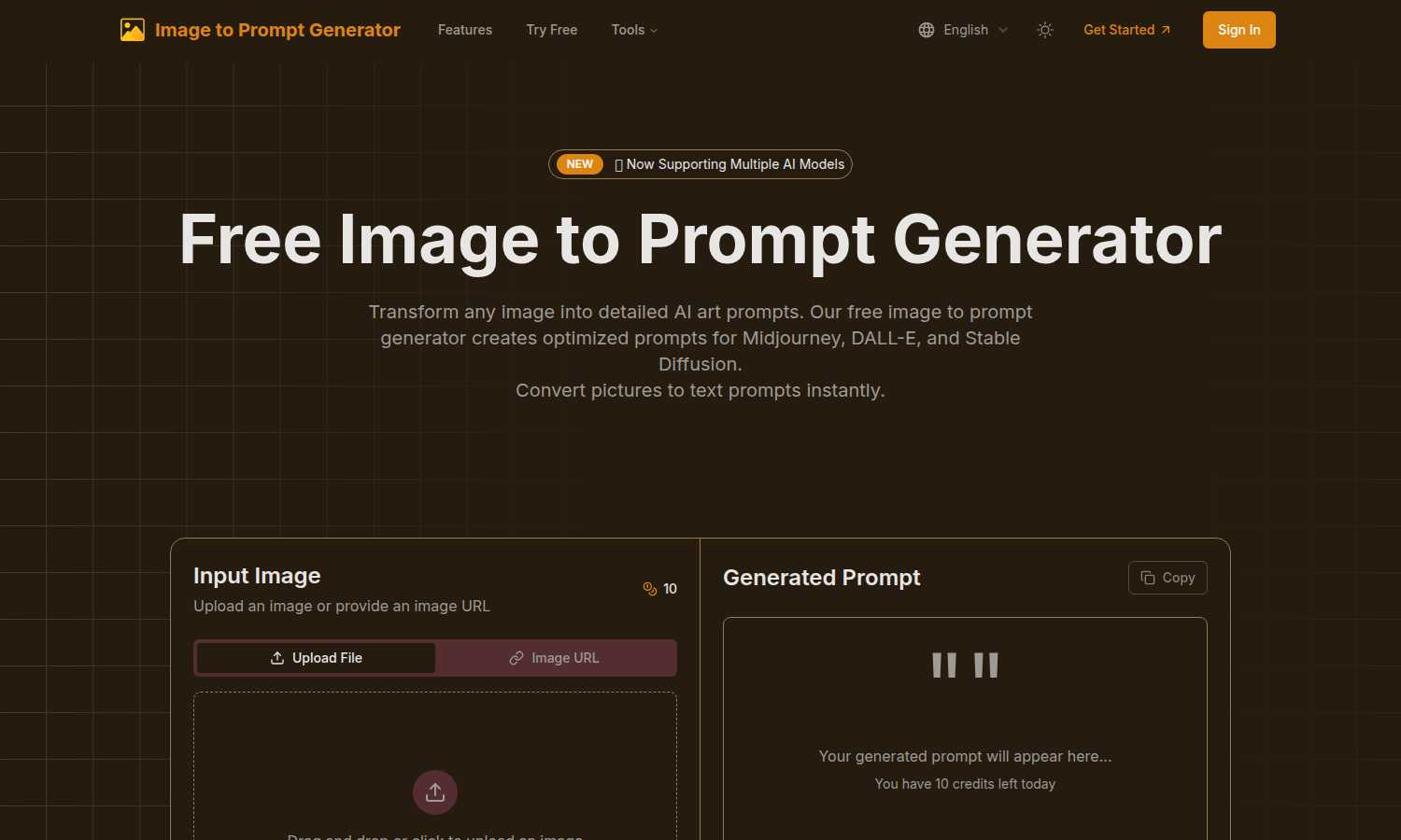 Image to Prompt Generator application interface and features