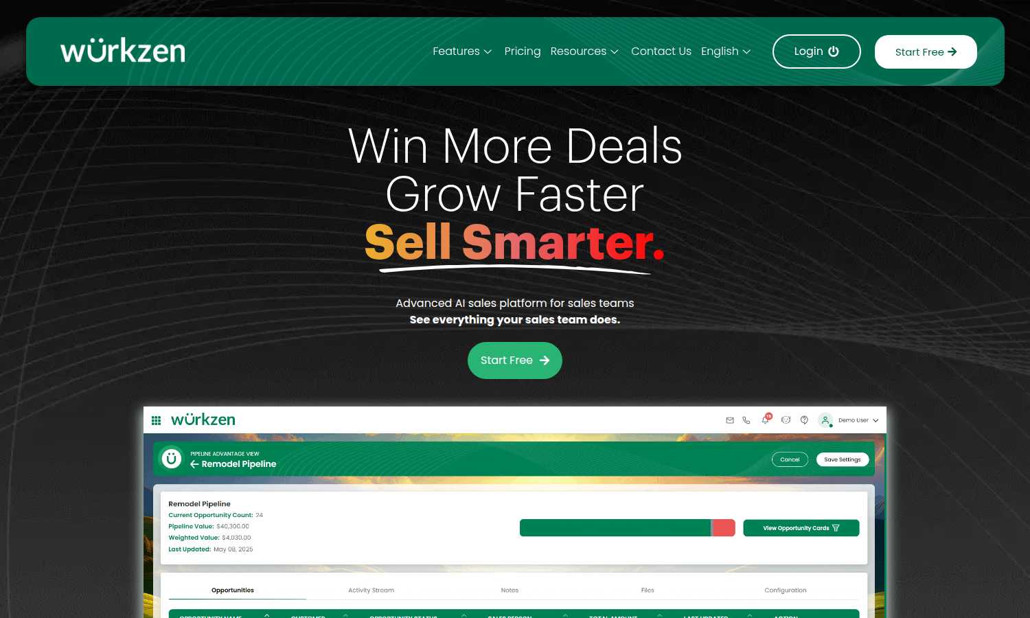 Wurkzen application interface and features