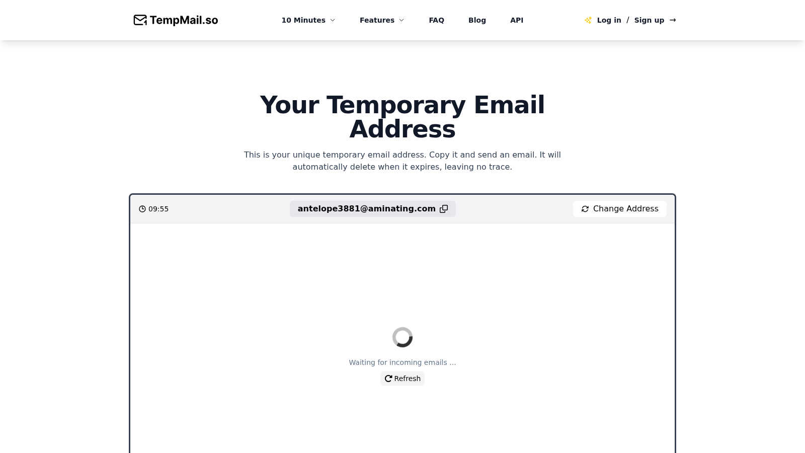 TempMail.so application interface and features