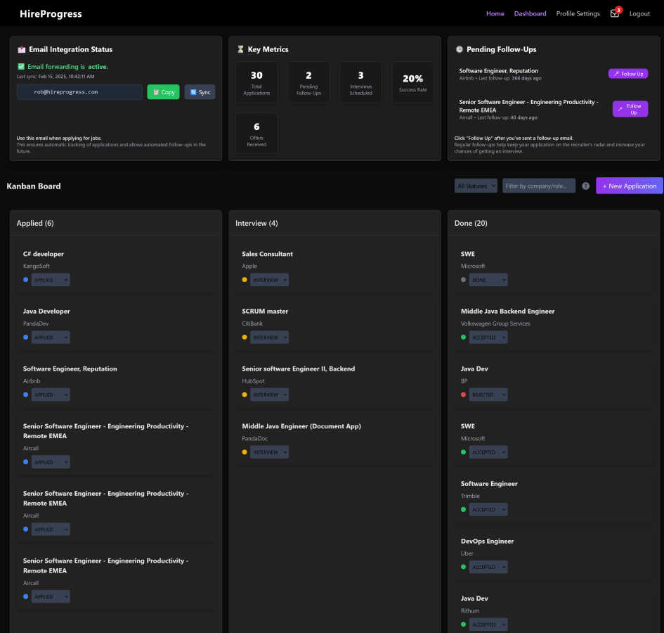 HireProgress application interface and features