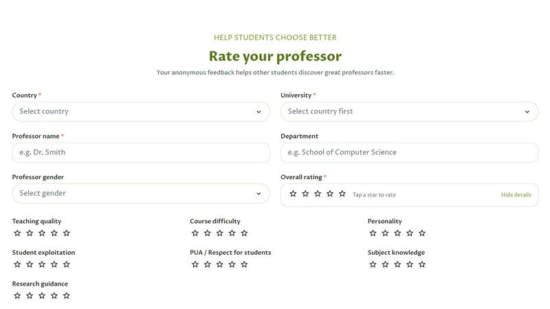 Rate My Professor application interface and features