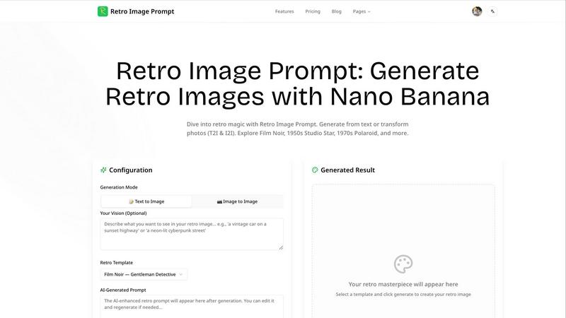Retro Image Prompt application interface and features
