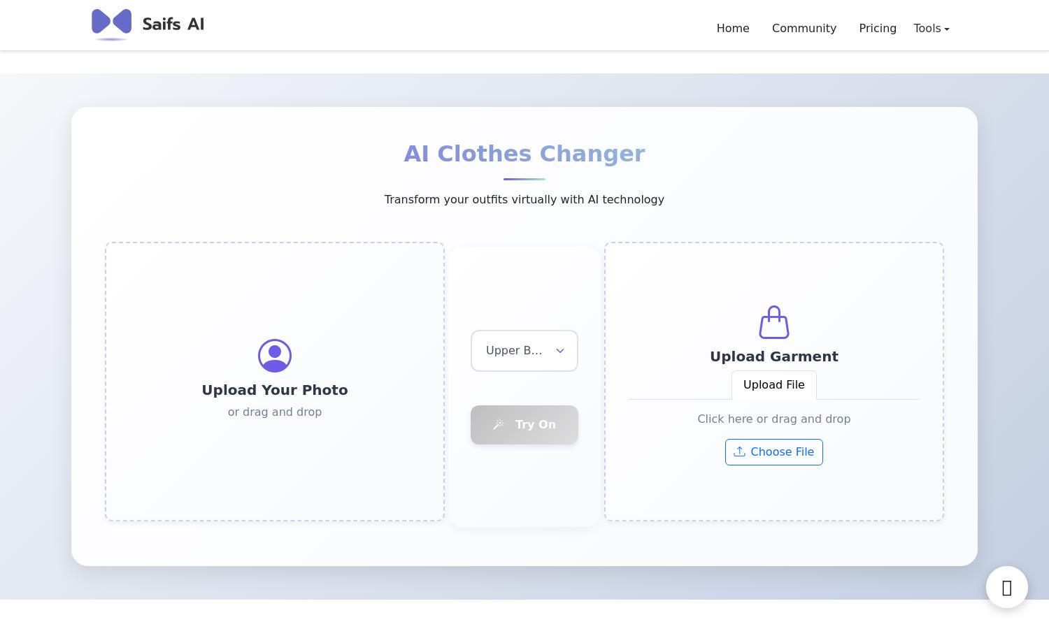 Saifs AI Cloth Changer Website
