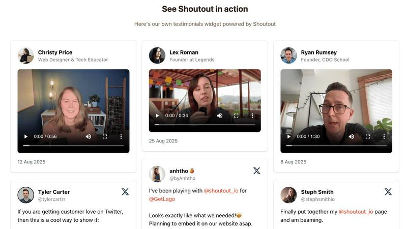 Shoutout application interface and features