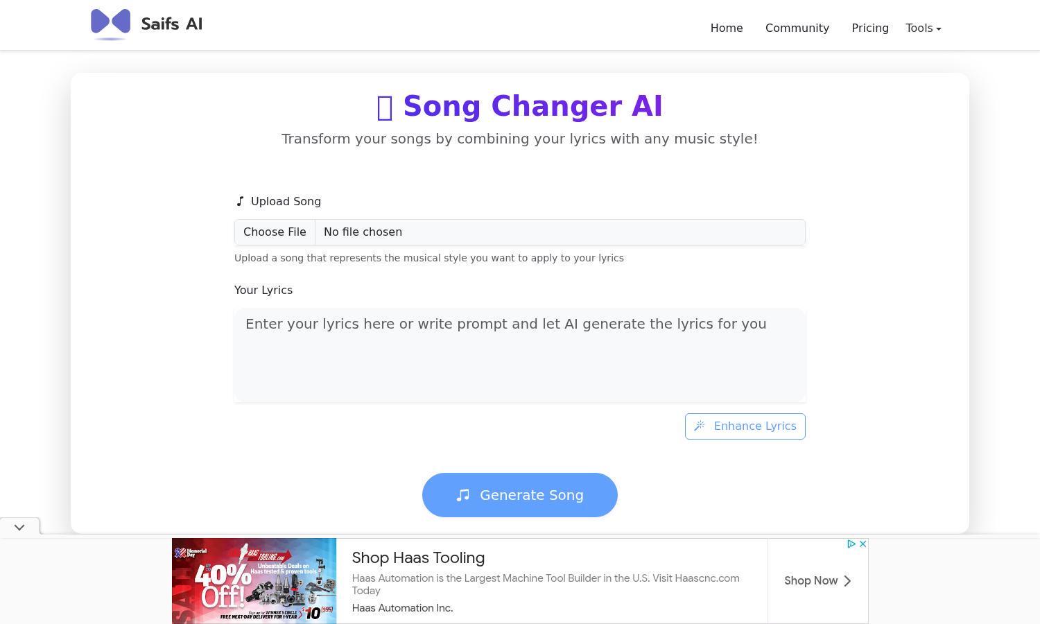 Song Changer AI Website
