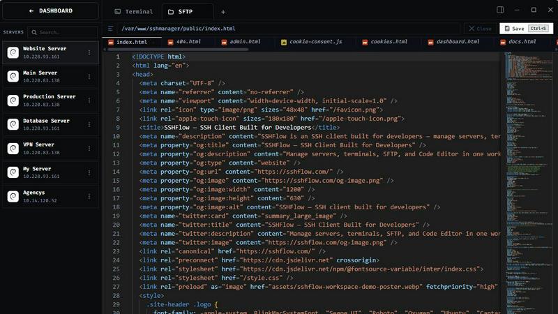 SSHFlow application interface and features