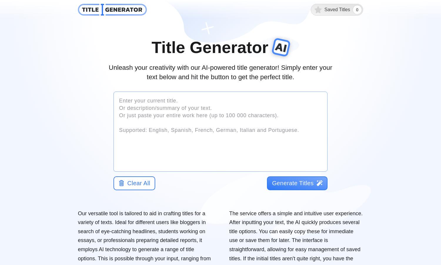 Title Generator Website