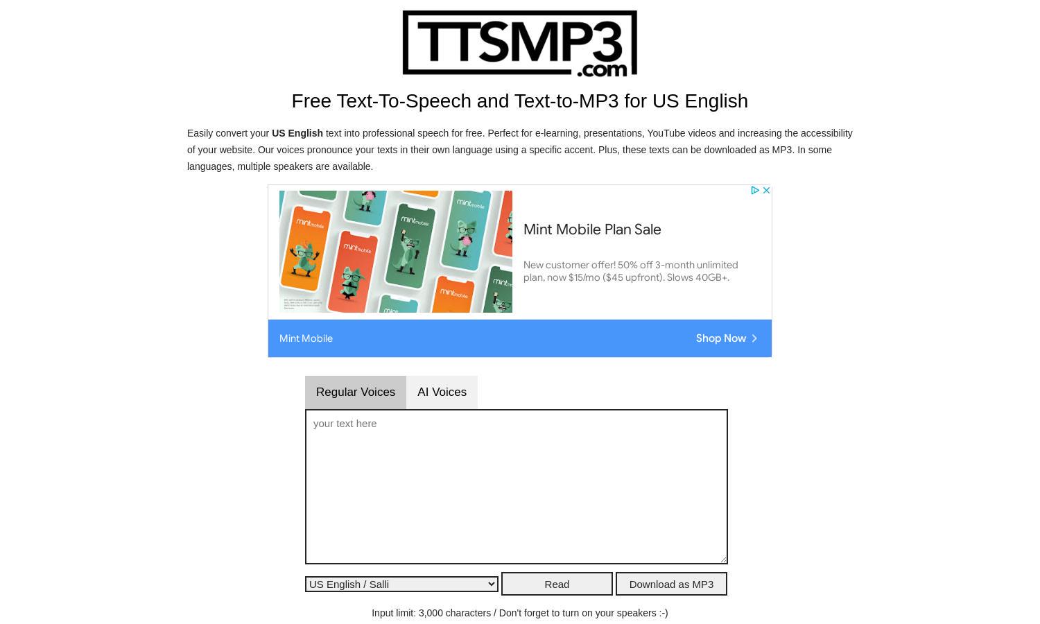 ttsMP3.com Website