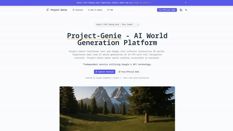 Project Genie | AI World Generator & 3D Environment Creator application interface and features
